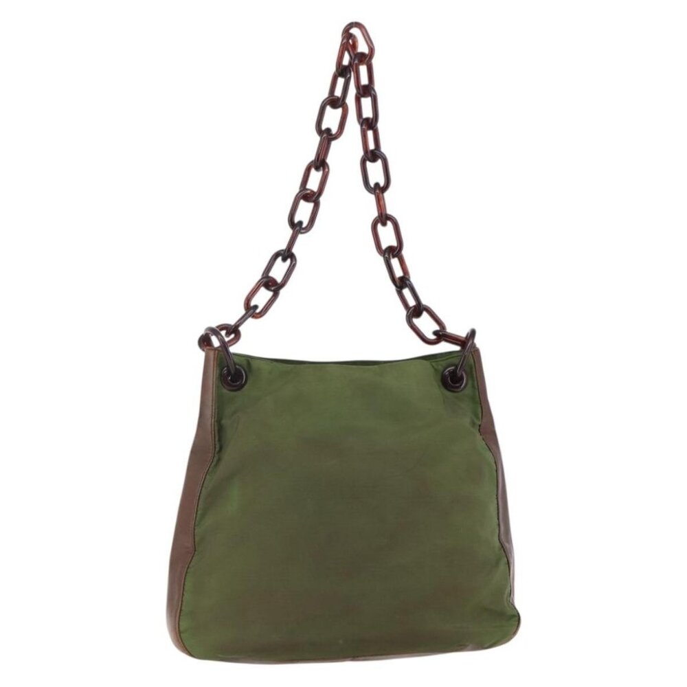 Authentic PRADA Chain Shoulder Bag Nylon Khaki